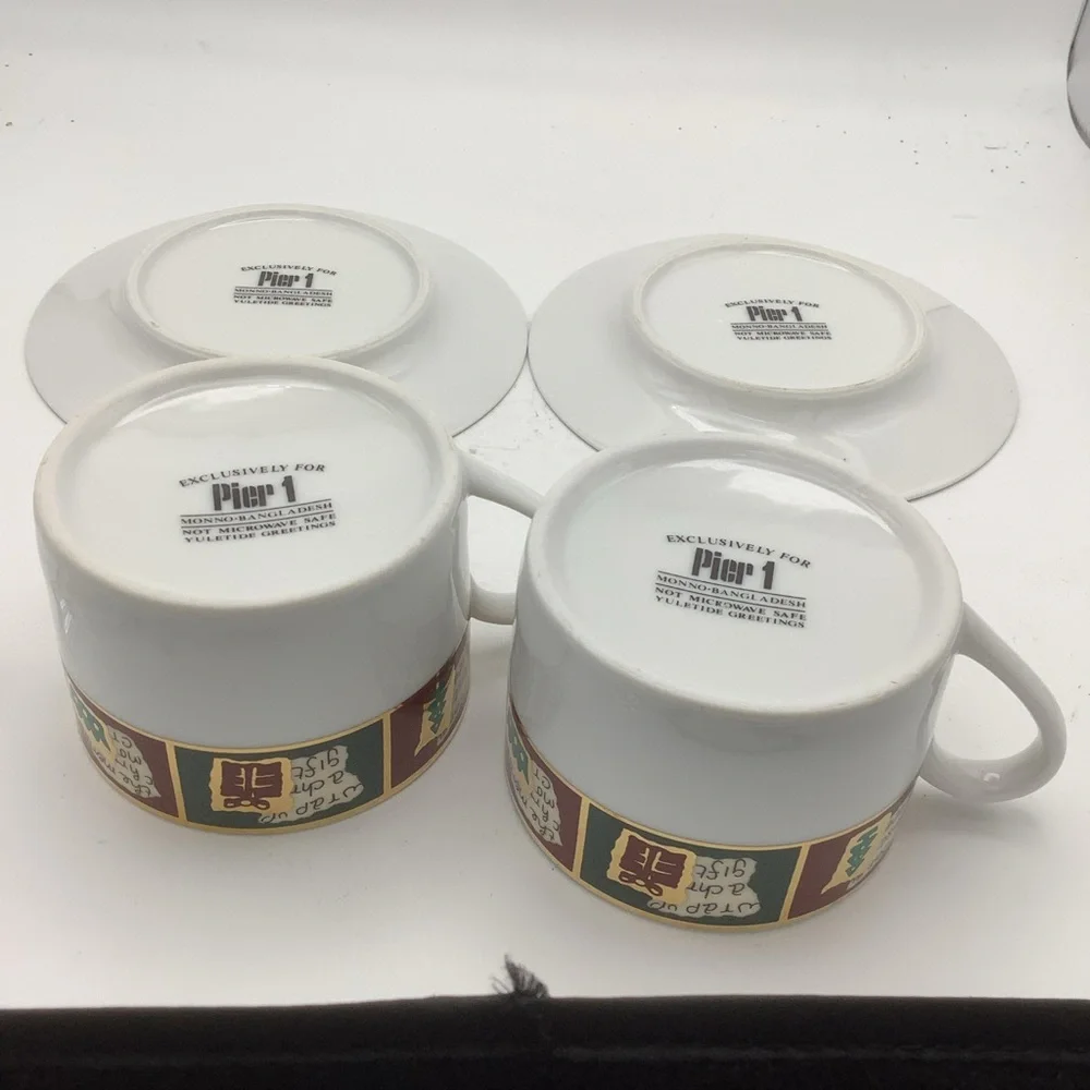Two Pier 1 Yuletide Greetings Cup and Saucer Sets